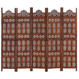 Vidaxl Hand Carved 5-Panel Room Divider Brown 200X165 Cm Solid Mango Wood Room Dividers - thumbnail 6