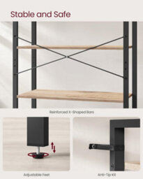 Songmics Tall Bookshelf Tower, 6 Levels, Spacious Bookcase, Free-Standing Shelving Unit, Camel Brown And Ink Black - thumbnail 4