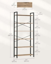 Songmics Tall Bookshelf Tower, 6 Levels, Spacious Bookcase, Free-Standing Shelving Unit, Camel Brown And Ink Black - thumbnail 2