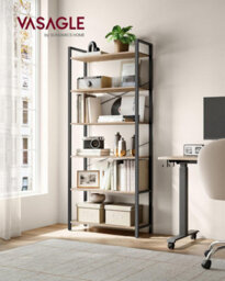 Songmics Tall Bookshelf Tower, 6 Levels, Spacious Bookcase, Free-Standing Shelving Unit, Camel Brown And Ink Black - thumbnail 3