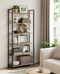 Songmics Tall Bookshelf Tower, 6 Levels, Spacious Bookcase, Free-Standing Shelving Unit, Camel Brown And Ink Black - thumbnail 1