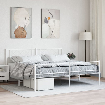 Berkfield Metal Bed Frame With Headboard And Footboard White 200X200 Cm