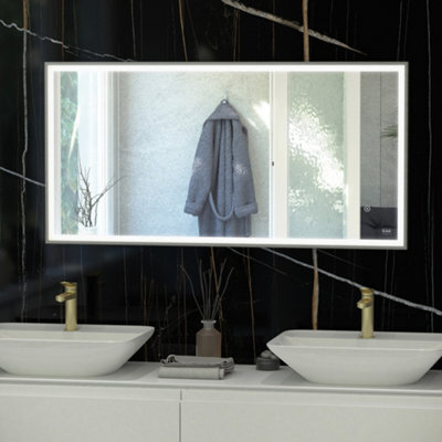 RAK Ceramics Rak Art Square 1000X600mm Rectangular Led Illuminated Bathroom Mirror With Demister Pad & Touch Sensor, Brushed Nickel, Ip44 - image 1