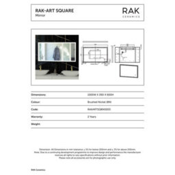 RAK Ceramics Rak Art Square 1000X600mm Rectangular Led Illuminated Bathroom Mirror With Demister Pad & Touch Sensor, Brushed Nickel, Ip44 - thumbnail 2