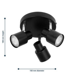 First Choice Lighting Irwin - Black 3 Light Ip44 Bathroom Round Spotlight - thumbnail 7