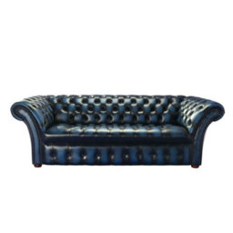 Chesterfield 3 Seater Sofa Buttoned Seat Antique Blue Leather In Balmoral Style - thumbnail 1