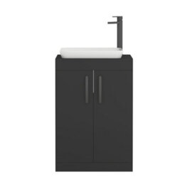Royal Bathrooms Turin 800mm Freestanding Bathroom Vanity Unit With Sink 2 Door Matt Black & Qubix Countertop Basin - thumbnail 5