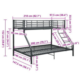 Vidaxl Bunk Bed Frame Without Mattress Black Metal 140X200 Cm/90X200 Cm - thumbnail 8