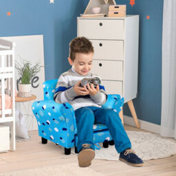 Homcom Cute Cloud Star Child Armchair Seat Wood Frame W/ Footrest Padding Blue - thumbnail 1