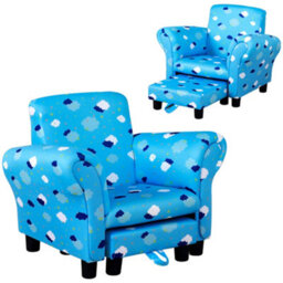 Homcom Cute Cloud Star Child Armchair Seat Wood Frame W/ Footrest Padding Blue - thumbnail 2