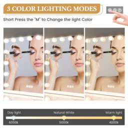 Vanity Makeup Mirror 15 Bulbs 3 Color Modes Wall Or Tabletop 23X18In - thumbnail 3