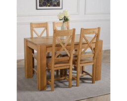 That's Furniture Kuba 125 X 80 Cm Chunky Oak Small Dining Table And 4 Chairs Dining Set With Berkeley Chairs - thumbnail 3