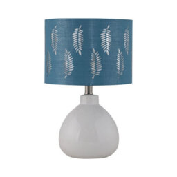 First Choice Lighting Tuscan White Ceramic Lamp With Teal Fern Shade - thumbnail 1