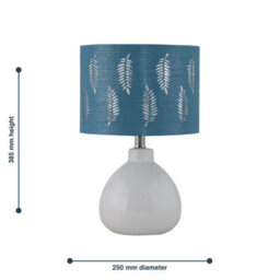 First Choice Lighting Tuscan White Ceramic Lamp With Teal Fern Shade - thumbnail 7