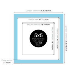 "5X5"" Light Blue Picture Frame - 5X5"" Square Frame With 4X4"" Mount For 5X5""/4X4"" Pictures Classic Style Thin Edge, 1 Pack" - thumbnail 2