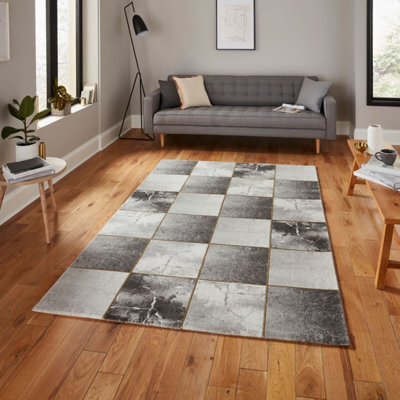 Grey Gold Abstract Modern Easy To Clean Rug For Bedroom & Living Room-120Cm X 170Cm - image 1