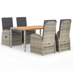 Walplus 5 Piece Garden Outdoor Dining Set Suitable For Backyard, Patio Grey Poly Rattan&solid Wood Acacia - thumbnail 2