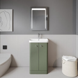 Balterley Flashbrook Modern Bathroom Floor Standing 2 Door Vanity Unit Basin, Satin Green, 505mm - thumbnail 1