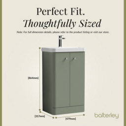 Balterley Flashbrook Modern Bathroom Floor Standing 2 Door Vanity Unit Basin, Satin Green, 505mm - thumbnail 5