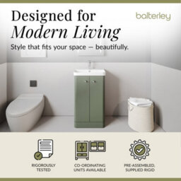 Balterley Flashbrook Modern Bathroom Floor Standing 2 Door Vanity Unit Basin, Satin Green, 505mm - thumbnail 3