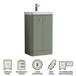 Balterley Flashbrook Modern Bathroom Floor Standing 2 Door Vanity Unit Basin, Satin Green, 505mm - thumbnail 6