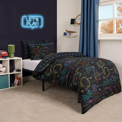 OHS Gaming Duvet Cover Bedding Set Kids Reversible Quilt, Black - Double - image 1