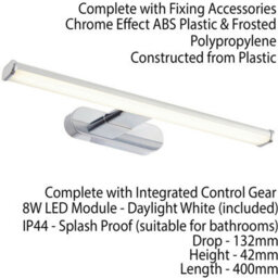 Led Bathroom Wall Light 8W Cool White Ip44 Chrome Over Mirror Bar Strip Lamp - thumbnail 2