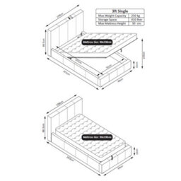 Luna 3Ft Single Grey Ottoman Storage Bed With Gas Lift Up & Memory Foam & Spring Mattress - L: 203Cm X W: 108Cm X H: 88.5Cm - thumbnail 7