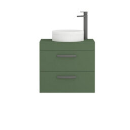Royal Bathrooms Turin 600mm Wall Mounted Bathroom Vanity Unit With Sink 2 Drawer Matt Green & Round Countertop Basin - thumbnail 5