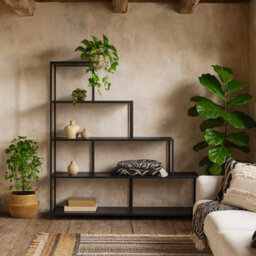 Wyld Haus El Paso Black Metal Frame Bookcase, 4-Shelf Step Design - thumbnail 1