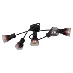 Luminosa Lighting Luminosa Satella Multi Arm Semi Flush Ceiling Lamp Matt Black Smoke Glass Shade 5X E14 - thumbnail 2