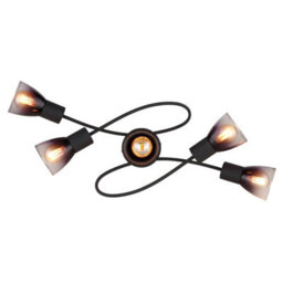 Luminosa Lighting Luminosa Satella Multi Arm Semi Flush Ceiling Lamp Matt Black Smoke Glass Shade 5X E14 - thumbnail 3