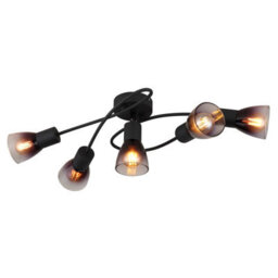 Luminosa Lighting Luminosa Satella Multi Arm Semi Flush Ceiling Lamp Matt Black Smoke Glass Shade 5X E14