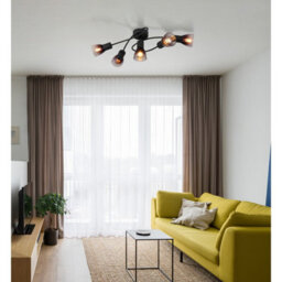 Luminosa Lighting Luminosa Satella Multi Arm Semi Flush Ceiling Lamp Matt Black Smoke Glass Shade 5X E14 - thumbnail 5