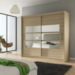 Bega Iii 180 Cm Sliding Door Wardrobe With Mirror Shelving And Hanging Rail Storage Sonoma - thumbnail 2