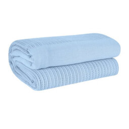 Ehc Cotton Soft Hand Woven Reversible Lightweight Adult Cellular Blanket, Double 230Cm X 230Cm, Light Blue
