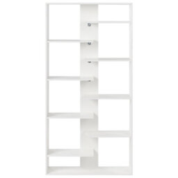 Wyld And Coco Novaliving 8-Tier White Bookcase, Open-Back Irregular Design, Particle Board Storage Unit, W90 X D29 X H180Cm - thumbnail 1