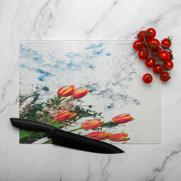 Benjamin Tate Design Flowers On Marble Glass Chopping Boarddesigner Style - thumbnail 3