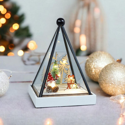 Light Up Festive Gonk Scene In Triangle Hurricane Glass Holder - Battery Powered Christmas Decoration With Warm Led Lights - image 1