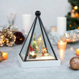 Light Up Festive Gonk Scene In Triangle Hurricane Glass Holder - Battery Powered Christmas Decoration With Warm Led Lights - thumbnail 3