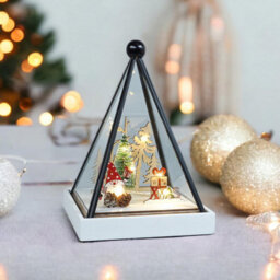 Light Up Festive Gonk Scene In Triangle Hurricane Glass Holder - Battery Powered Christmas Decoration With Warm Led Lights - thumbnail 1
