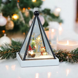 Light Up Festive Gonk Scene In Triangle Hurricane Glass Holder - Battery Powered Christmas Decoration With Warm Led Lights - thumbnail 4