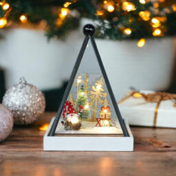 Light Up Festive Gonk Scene In Triangle Hurricane Glass Holder - Battery Powered Christmas Decoration With Warm Led Lights - thumbnail 2