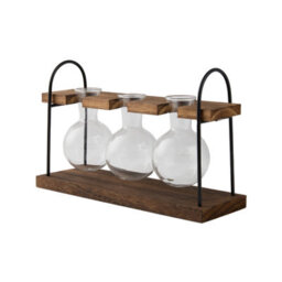 Living And Home 3 Pack Desktop Glass Bulb Vase Wooden Metal Stand Hydroponic Plant Propagation Station Decor - thumbnail 5