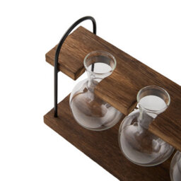 Living And Home 3 Pack Desktop Glass Bulb Vase Wooden Metal Stand Hydroponic Plant Propagation Station Decor - thumbnail 7