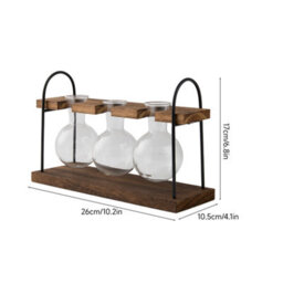 Living And Home 3 Pack Desktop Glass Bulb Vase Wooden Metal Stand Hydroponic Plant Propagation Station Decor - thumbnail 8