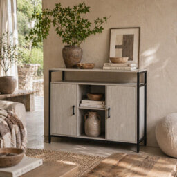 Wyld Haus Vara Light Grey Sideboard With Steel Frame - 2 Doors, 4 Shelves, L100 X D34 X H87.2Cm - thumbnail 1