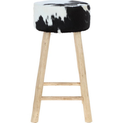 Ashwood Leather Stylish Ashwood Stool With Black And White Upholstered Seat - image 1
