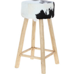 Ashwood Leather Stylish Ashwood Stool With Black And White Upholstered Seat - thumbnail 4