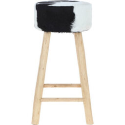 Ashwood Leather Stylish Ashwood Stool With Black And White Upholstered Seat - thumbnail 3